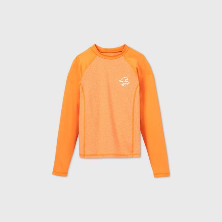 Boys' Long Sleeve Raglan Wave Rash Guard Swim Shirt - Art Class Orange