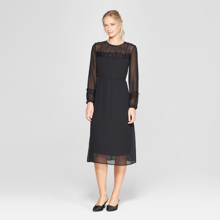 Women's Long Sleeve Lace Mix Midi Dress - Who What Wear Black