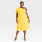 Women's Plus Size Off Shoulder Puff Short Sleeve Dress - Who What Wear Yellow
