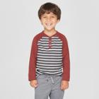 Toddler Boys' Long Sleeve Striped Raglan Henley Shirt - Cat & Jack Maroon/gray