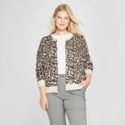 Women's Plus Size Leopard Print Crew Neck Cardigan - A New Day Black/cream