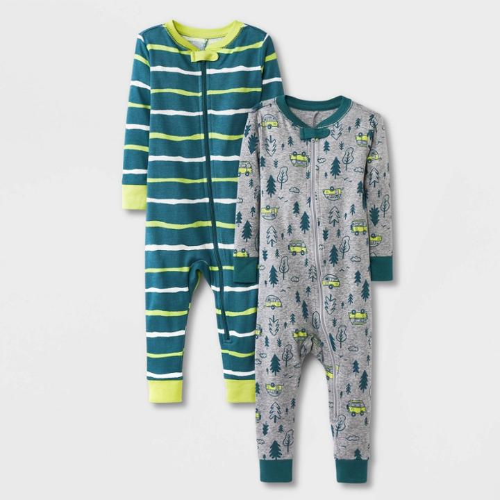 Baby Boys' 2pk Camper Forest Pajama Romper - Cat & Jack Heather Gray