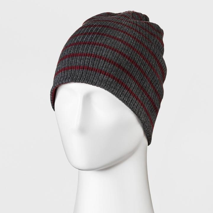 Men's Striped Rib Reversible Beanie - Goodfellow & Co Berry (pink)