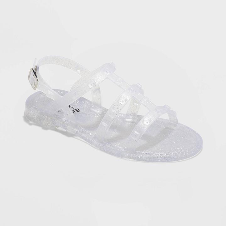 Girls' Larkin Glitter Slide Sandals - Art Class Clear 13, Brown/silver