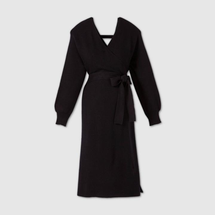 Long Sleeve Wrap Sweater Maternity Dress - Isabel Maternity By Ingrid & Isabel Black