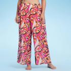 Women's Pull-on Cover Up Pants - Shade & Shore Multi Abstract Print L, Black/ivory/orange