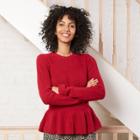 Women's Crewneck Peplum Pullover Sweater - A New Day Red
