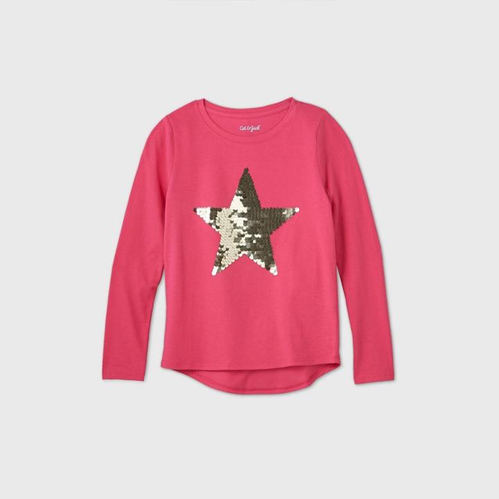 Girls' Long Sleeve Flip Sequin Star T-shirt - Cat & Jack Pink