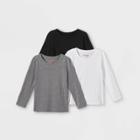 Toddler Girls' 3pk Solid Long Sleeve T-shirt - Cat & Jack White/black/gray