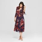 Women's Floral Print Mesh Midi Dress - Spenser Jeremy - Navy Xl,