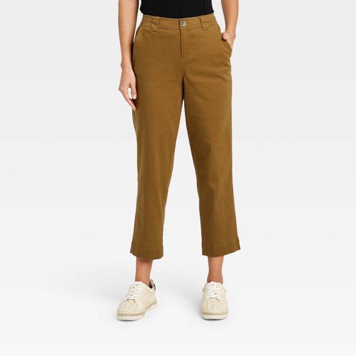Women's High-rise Straight Leg Ankle Pants - A New Day Olive Drab
