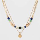 Semi-precious Jade Lapis Natural Cream Opal With Charm Multi-strand Necklace - Universal Thread , Ivory/green/white