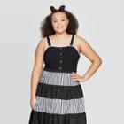Women's Plus Size Off The Shoulder Button Front Tank Top - Who What Wear Black X