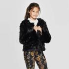 Girls' Open Front Fuzzy Cardigan - Art Class Black