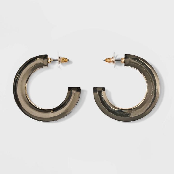 Faceted Open Hoop Earrings - A New Day Gray, Women's,