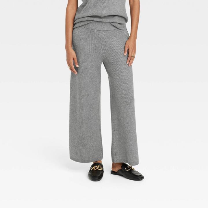 Women's High-rise Ribbed Sweater Wide Leg Pants - A New Day Gray