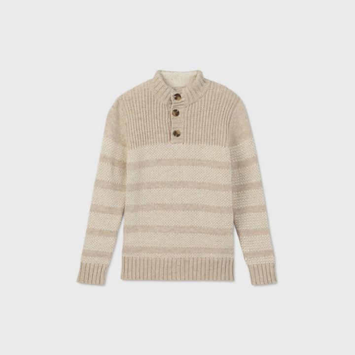 Boys' Holiday Striped Mock Neck Sweater - Cat & Jack Cream