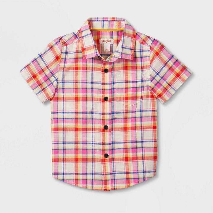 Toddler Boys' Short Sleeve Poplin Shirt - Cat & Jack Pink