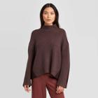 Women's Colorblock Long Sleeve Mock Turtleneck Pullover - Prologue Brown