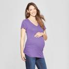 Maternity Short Sleeve Side Shirred V-neck T-shirt - Isabel Maternity By Ingrid & Isabel Purple Heather