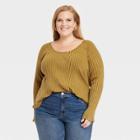 Women's Plus Size Slim Fit Long Sleeve Ribbed T-shirt - Knox Rose Khaki