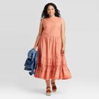 Women's Plus Size Sleeveless Pintuck Dress - Universal Thread Coral 1x, Women's, Size: