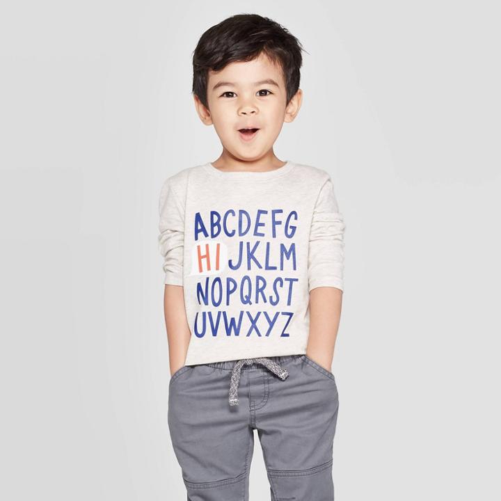 Toddler Boys' Abc Hi Graphic Long Sleeve T-shirt - Cat & Jack Oatmeal Heather