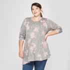 Maternity Plus Size Floral Print Hatchi Printed Asymmetrical Hem Top - Isabel Maternity By Ingrid & Isabel Navy Heather 1x, Women's, Blue