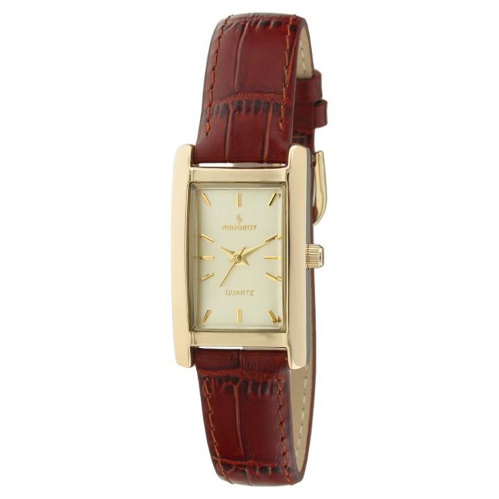 Target Peugeot Women's Gold Tone Rectangular Brown Leather