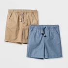 Toddler Boys' 2pk Woven Pull-on Shorts - Cat & Jack Tan/blue 12m, Toddler Boy's, Beige