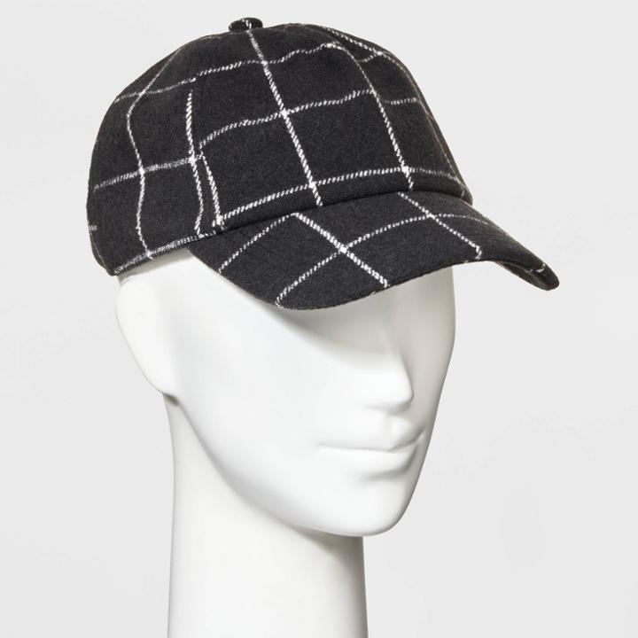 Women's Plaid Baseball Hat - A New Day Dark Gray