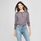 Women's Long Sleeve Oil Wash Henley - Knox Rose Purple