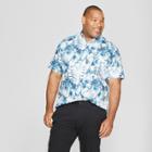 Men's Tall Standard Fit Floral Print Short Sleeve Poplin Button-down Shirt - Goodfellow & Co Aqua Dip
