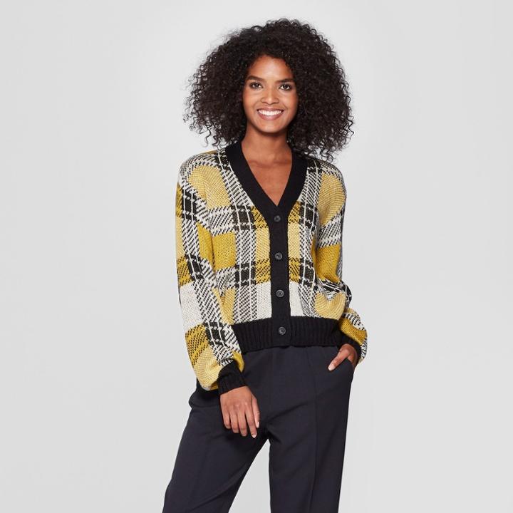 Women's Plaid Long Sleeve Cardigan - Who What Wear Black/cream