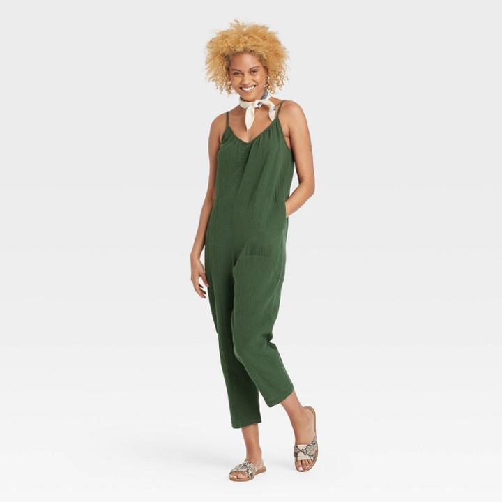 Women's Sleeveless Gauze Jumpsuit - Universal Thread Green
