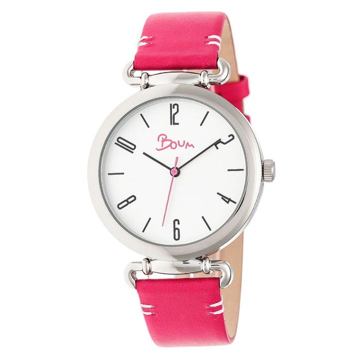 Boum Lumiere Ladies Leather-band Watch - Hot Pink/silver, Diva Pink