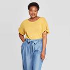 Women's Plus Size Linen Tie Short Sleeve Crewneck T-shirt - Ava & Viv Mustard (yellow)