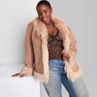 Women's Plus Size Faux Fur Trim Jacket - Wild Fable Tan