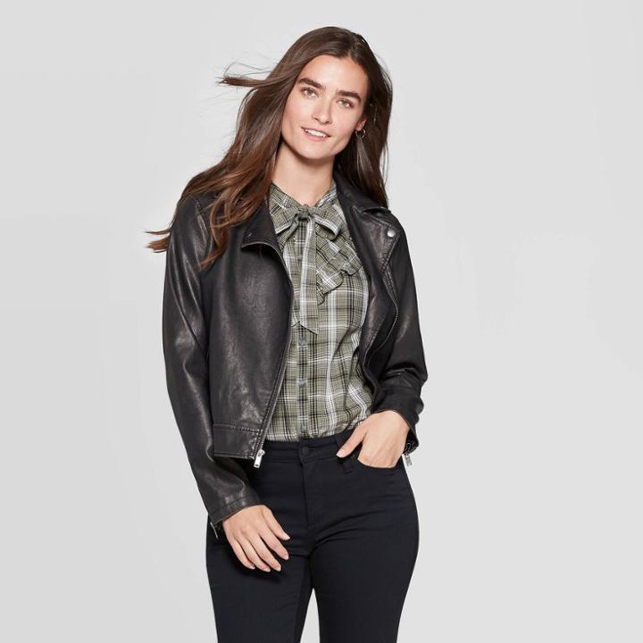Women's Faux Leather Moto Jacket - Universal Thread Black S, Women's,
