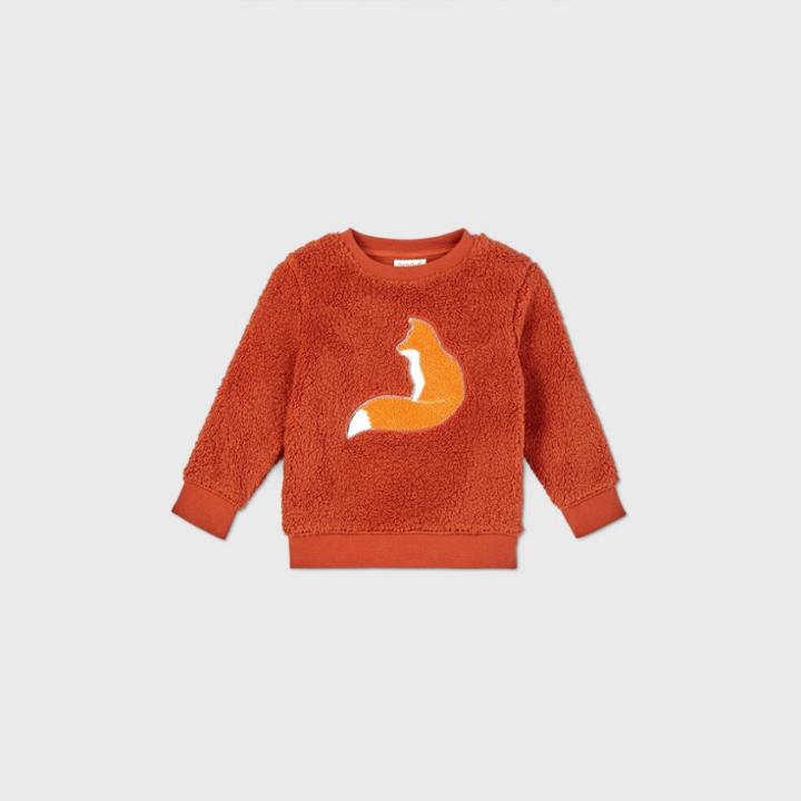 Toddler Boys' Fox Sherpa Crew Neck Pullover Sweatshirt - Cat & Jack Orange