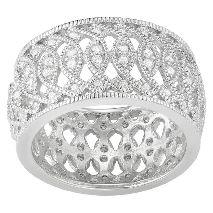 Journee Collection 1/4 Ct. T.w. Round-cut Cz Wide Band In Sterling Silver - Silver,