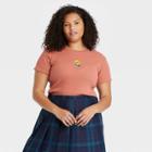Mighty Fine Women's Plus Size Sunflower Embroidered Baby Doll Short Sleeve Graphic T-shirt - Brown