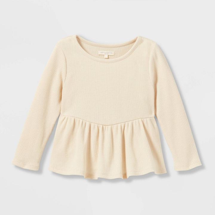Grayson Collective Toddler Girls' Thermal Peplum Long Sleeve T-shirt - Cream