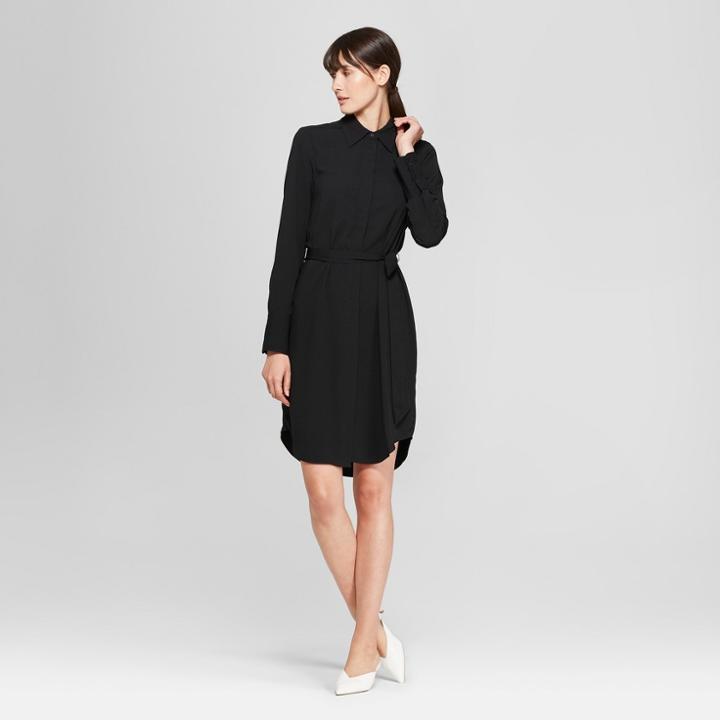 Women's Long Sleeve Collared Shirtdress - Prologue Black