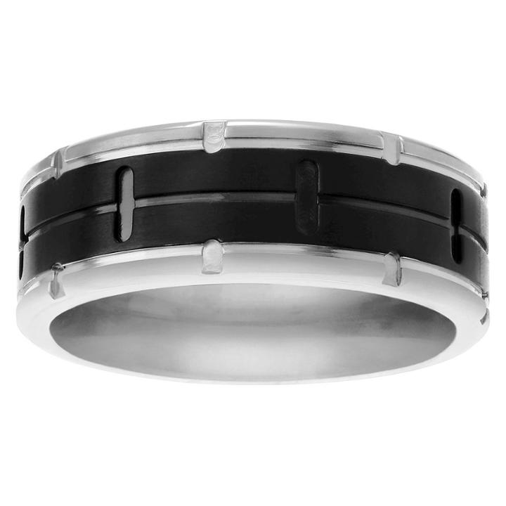 Men's Territory Grooved Center Notched Edge Band In Titanium - Black/silver, 11 (8.05mm), Black