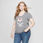 Women's Plus Size Short Sleeve Colorful Skull Graphic T-shirt - Grayson Threads (juniors') Heather Gray