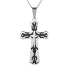 West Coast Jewelry Men's Stainless Steel Plated Triple Layer Cross Pendant Necklace - Black,
