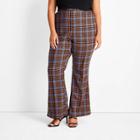 Women's Plus Size Mid-rise Flare Pants - Future Collective With Kahlana Barfield Brown Brown Plaid