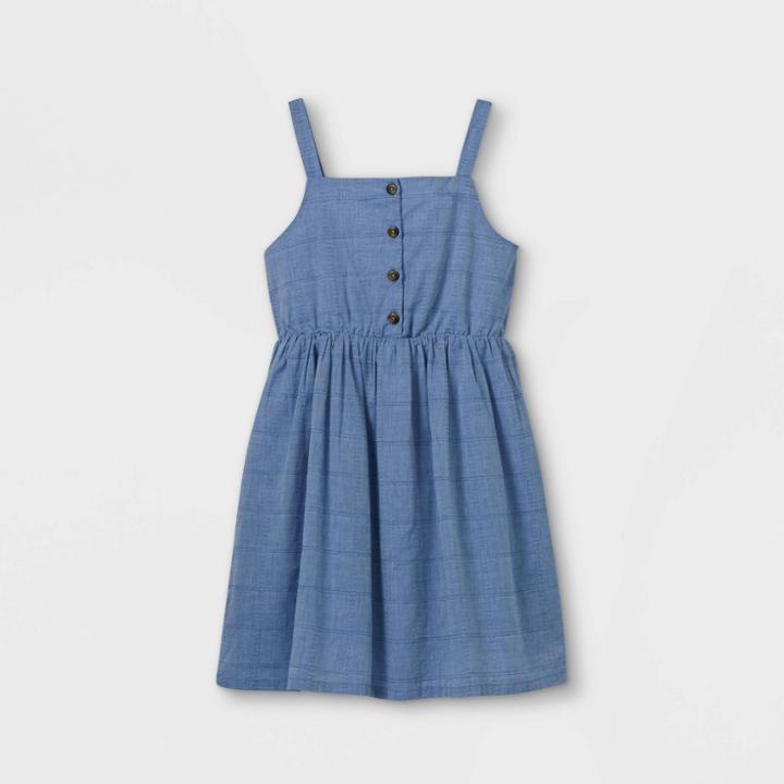 Girls' Button-front Chambray Sleeveless Woven Dress - Cat & Jack Blue