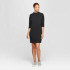 Women's Long Sleeve Crew Neck Mini Shirt Dress - Prologue Black